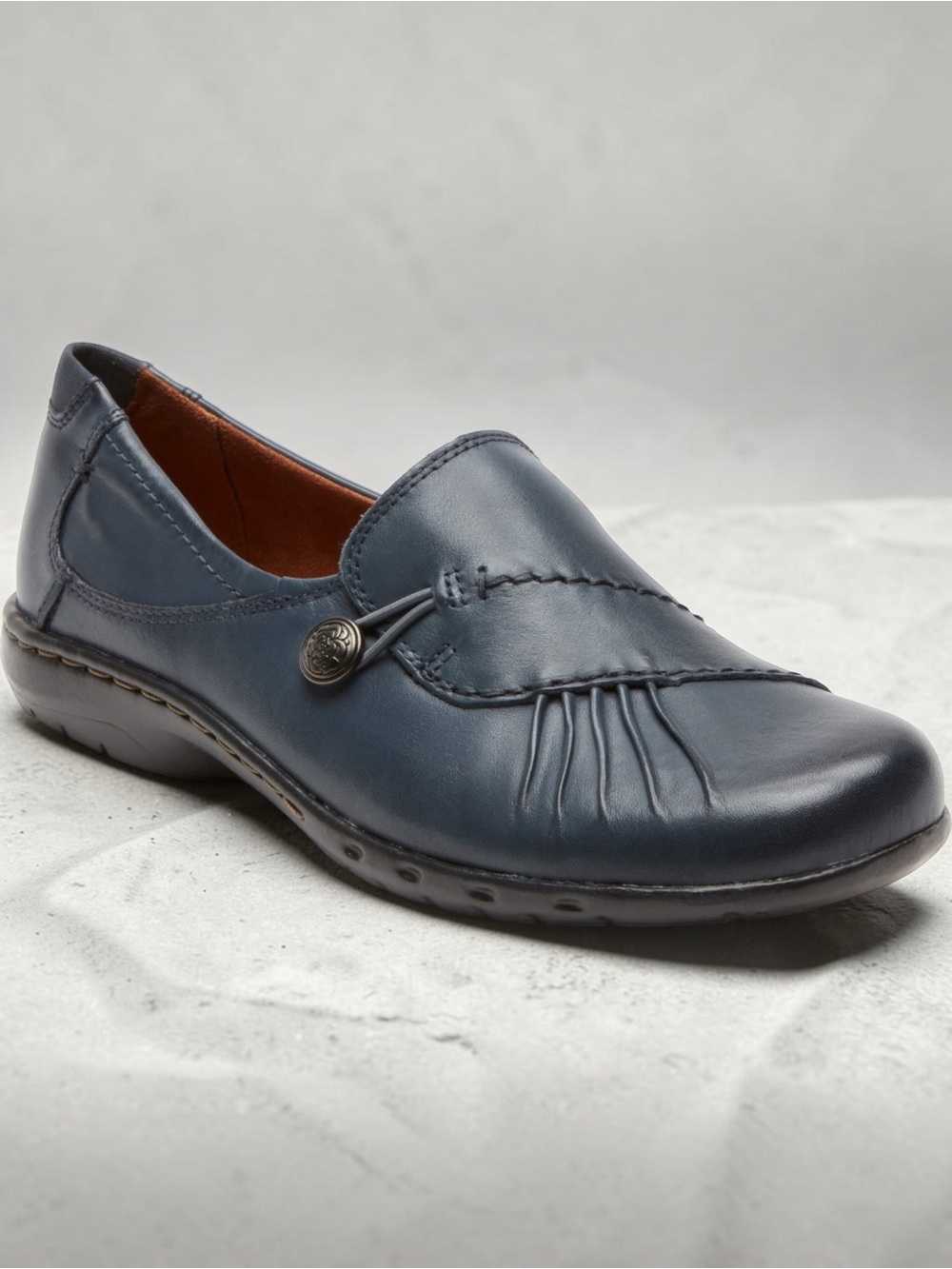 Rockport Cobb Hill Paulette Casual Navy Blue Leather Slip On Comfort Shoes
